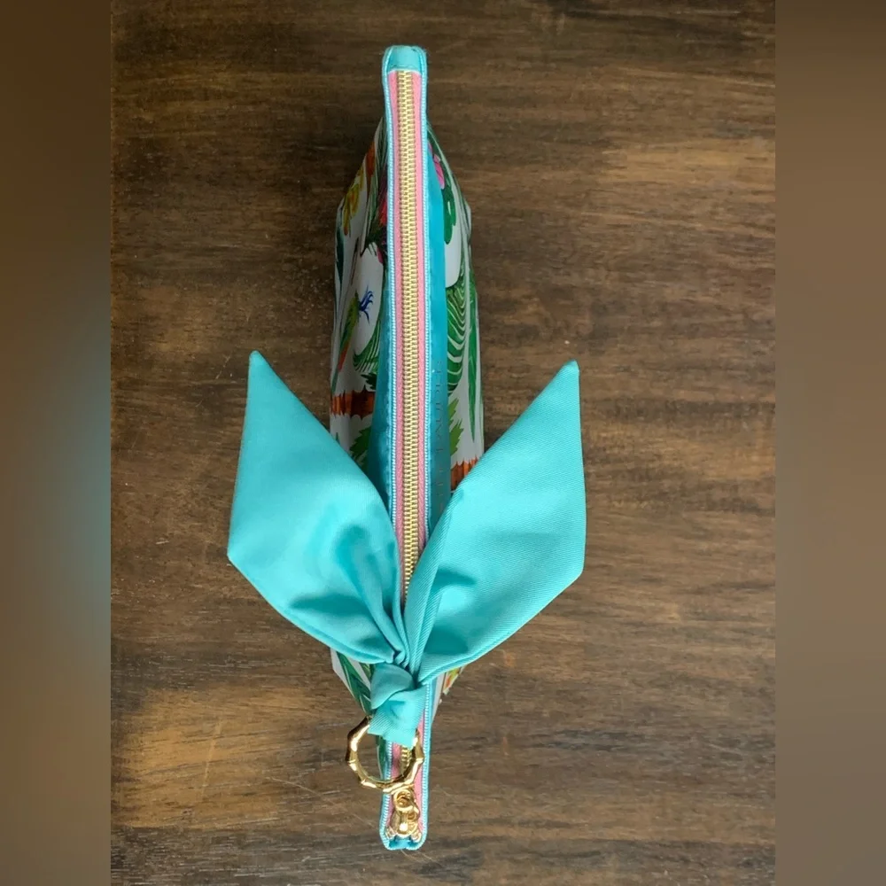 ESTEE LAUDER Women’s Turquoise Blue Tropical Print Zipper Top Cosmetic Bag